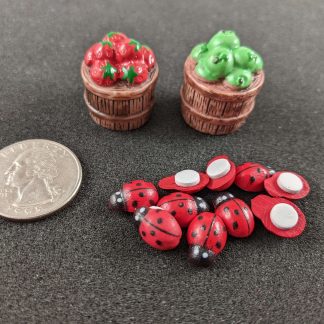 fruit baskets with ladybugs